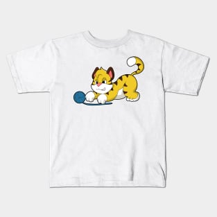 Tiger with Woll yarn ball Kids T-Shirt